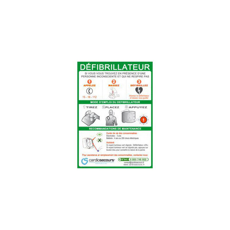 Panneau mural signalétique intérieur en PVC pour défibrillateur Panneau mural signalétique intérieur en PVC pour défibrillateur