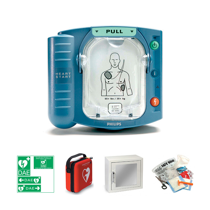 Pack intérieur : Défibrillateur Philips HS1 + Boîtier mural avec alarme sonore Pack intérieur : Défibrillateur Philips HS1 + Boîtier mural avec alarme sonore