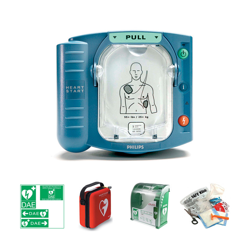 Pack extérieur : défibrillateur Philips HS1 + boîtier mural avec alarme et chauffage Pack extérieur : défibrillateur Philips HS1 + boîtier mural avec alarme et chauffage